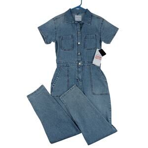 Celebrity Pink Boiler Denim Suit Womens Small Blue Wash Button Up Short Sleeve